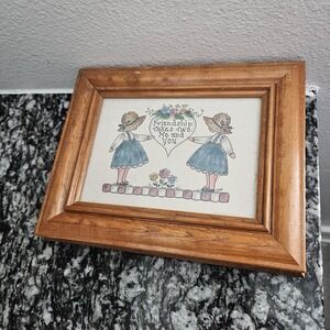 Vintage Mimi Wooden Framed Jewelry Box Friendship takes Two Me & You